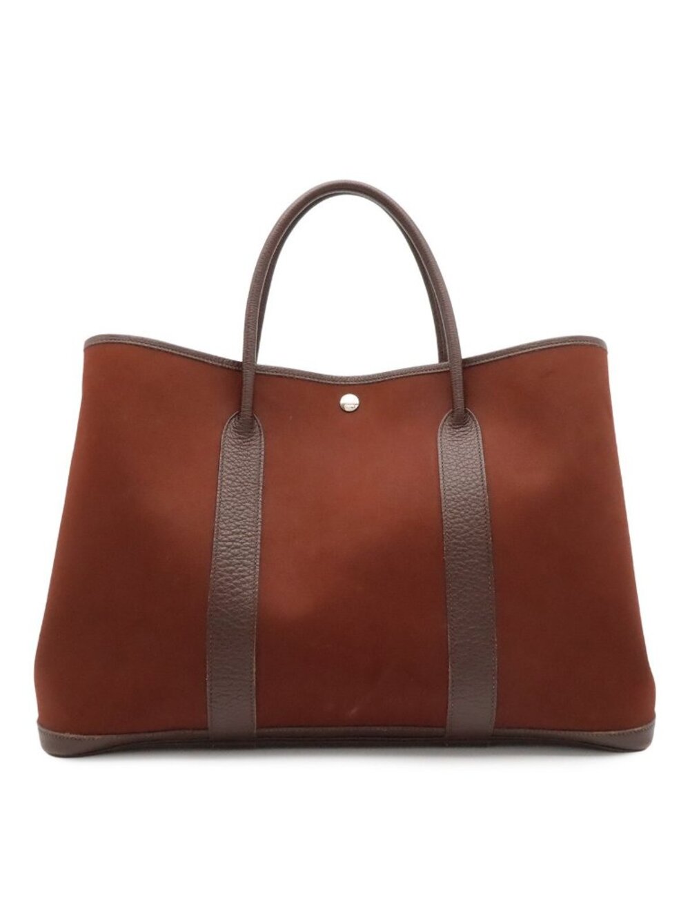 Hermes Garden Party MM Tote Bag Toile Officier Canvas Brown Silver